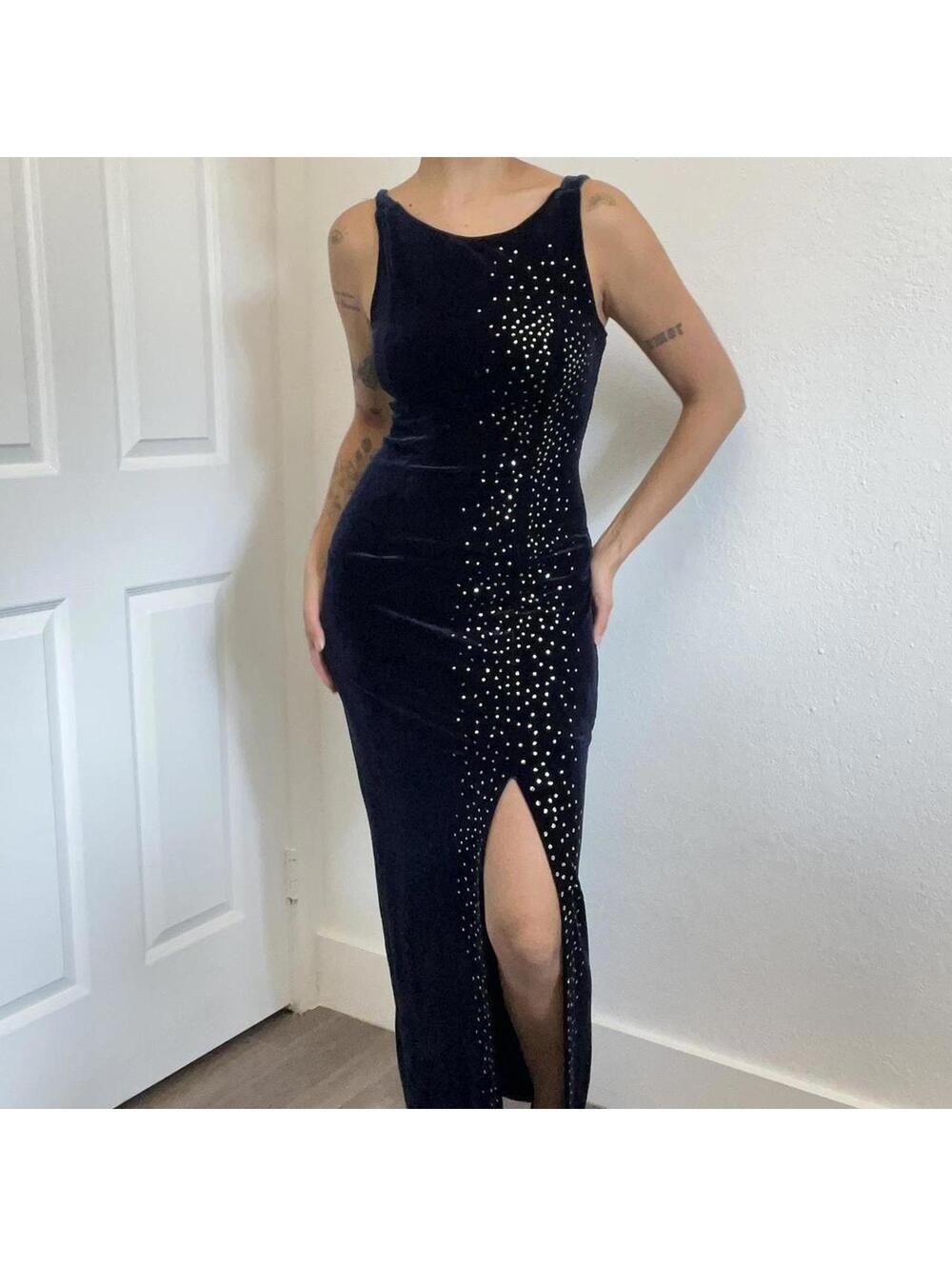 Navy Blue Velvet Maxi Dress